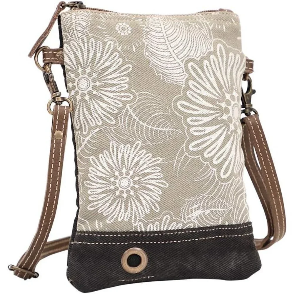 Women’s Leafy Upcycled Canvas Leather Crossbody Bag Small Stylish